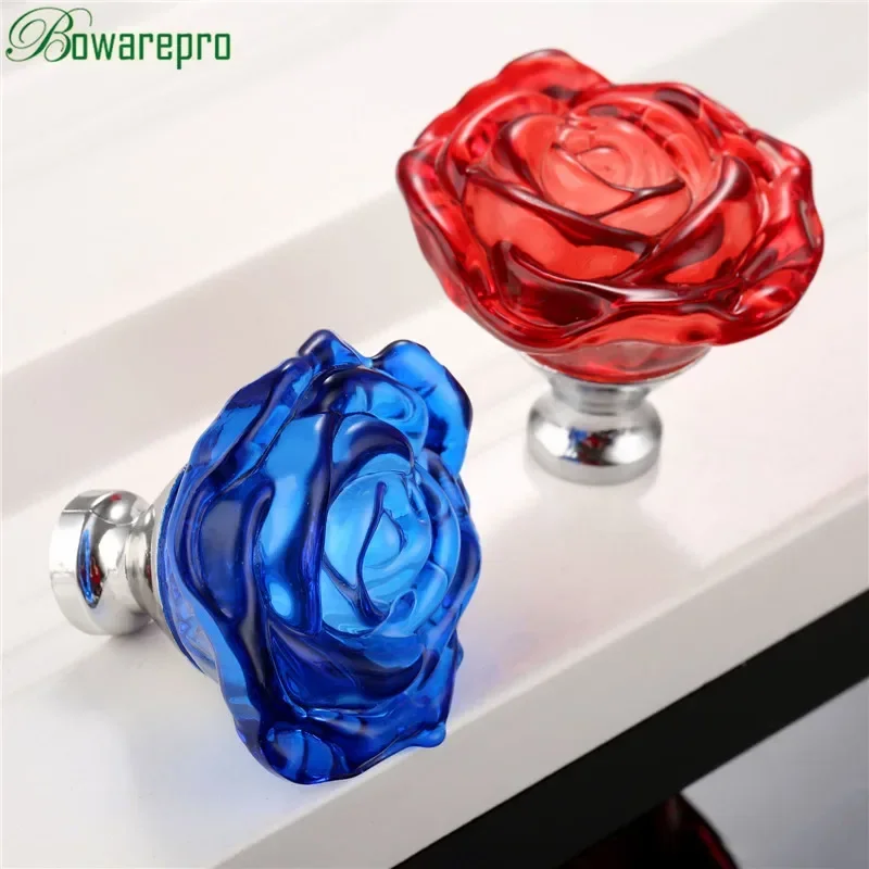 Furniture Hardware Lock - bowarepro 50MM Crystal Rose Glass Handle