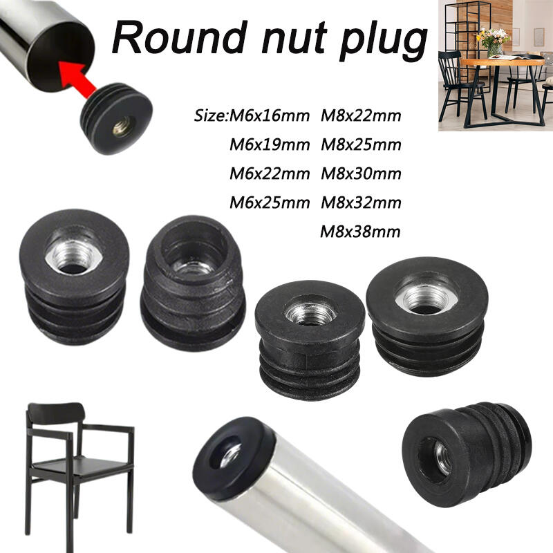 Furniture Hardware Connectors - 4/8/12PCS Round Nut Hole Plug Black